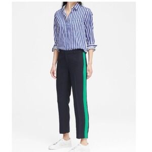 Banana Republic Avery Tux Stripe Pants Trousers Green Navy Blue‎ Size 2 NWT